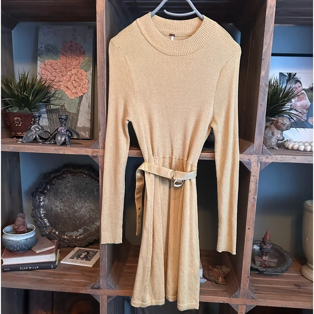 Free People French Girl Mini Dress in gold - Picture 2 of 6